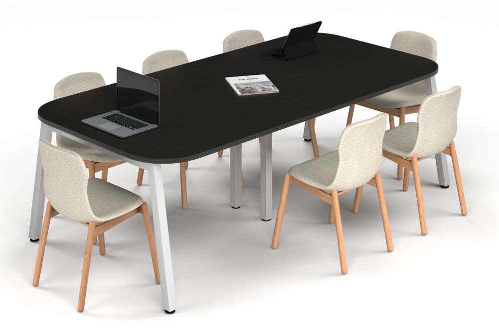 Quadro A Leg Modern Boardroom Table - Large Rounded Corners [2400L x 1200W with Large Rounded Corners]-white leg black wood grain 