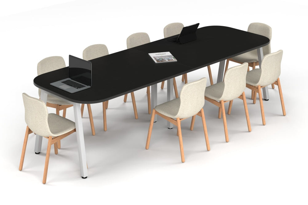 Quadro A Leg Modern Boardroom Table - Large Rounded Corners [3000L x 1000W with Large Rounded Corners]-white leg black wood grain 