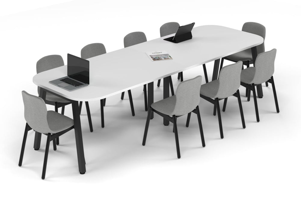 Quadro A Leg Modern Boardroom Table - Large Rounded Corners [3000L x 1000W with Large Rounded Corners]-black leg white 