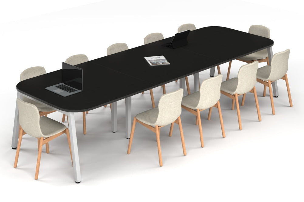 Quadro A Leg Modern Boardroom Table - Large Rounded Corners [3600L x 1200W with Large Rounded Corners]-white leg black wood grain 
