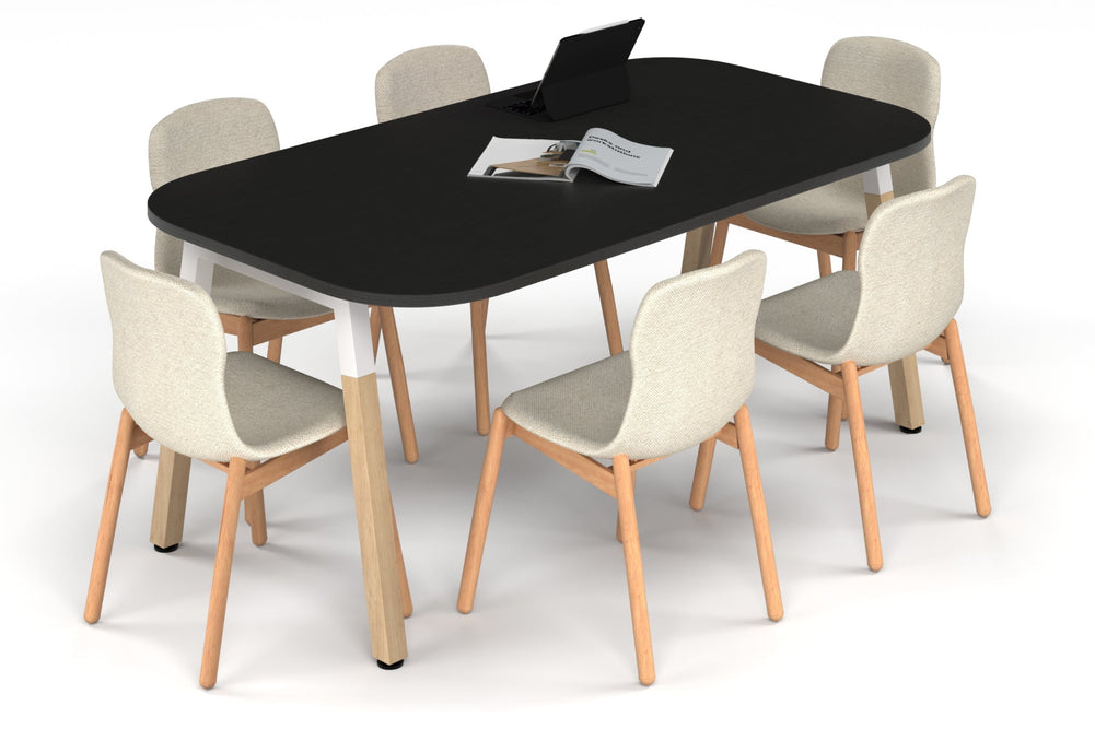 Quadro A Leg Modern Boardroom Table Wood Legs - Large Rounded Corners [1800L x 1000W with Large Rounded Corners]-white leg black wood grain 