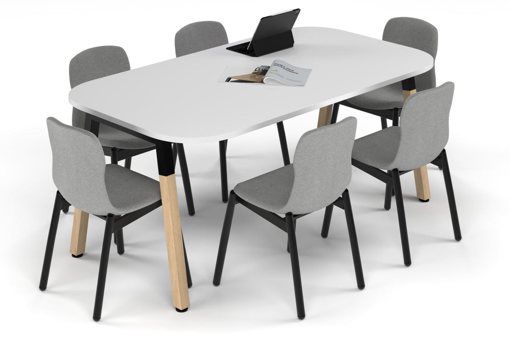 Quadro A Leg Modern Boardroom Table Wood Legs - Large Rounded Corners [1800L x 1000W with Large Rounded Corners]-black leg white 