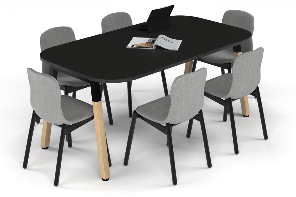 Quadro A Leg Modern Boardroom Table Wood Legs - Large Rounded Corners [1800L x 1000W with Large Rounded Corners]-black leg black wood grain 