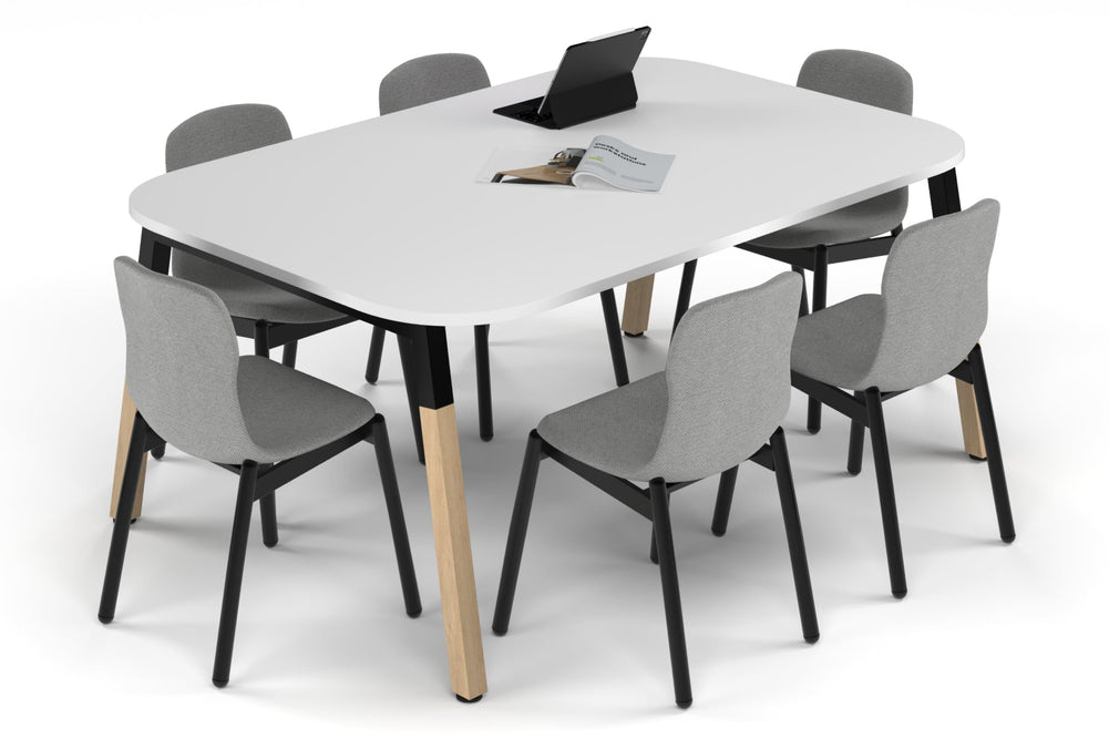 Quadro A Leg Modern Boardroom Table Wood Legs - Large Rounded Corners [1800L x 1200W with Large Rounded Corners]-black leg white 