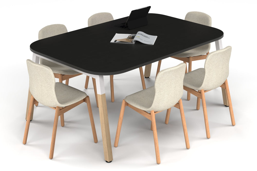 Quadro A Leg Modern Boardroom Table Wood Legs - Large Rounded Corners [1800L x 1200W with Large Rounded Corners]-white leg black wood grain 