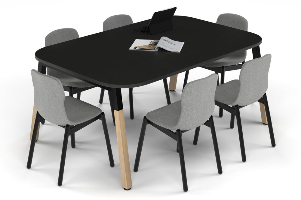 Quadro A Leg Modern Boardroom Table Wood Legs - Large Rounded Corners [1800L x 1200W with Large Rounded Corners]-black leg black wood grain 