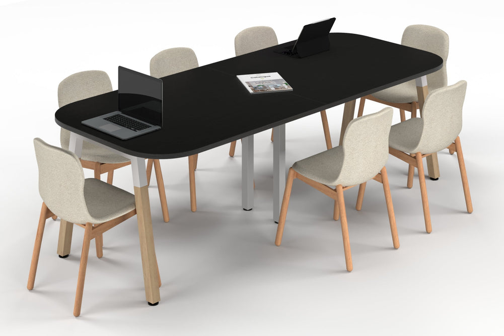 Quadro A Leg Modern Boardroom Table Wood Legs - Large Rounded Corners [2400L x 1000W with Large Rounded Corners]-white leg black wood grain 