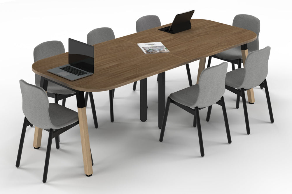 Quadro A Leg Modern Boardroom Table Wood Legs - Large Rounded Corners [2400L x 1000W with Large Rounded Corners]-black leg salvage oak 