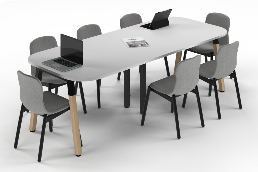Quadro A Leg Modern Boardroom Table Wood Legs - Large Rounded Corners [2400L x 1000W with Large Rounded Corners]-black leg white 