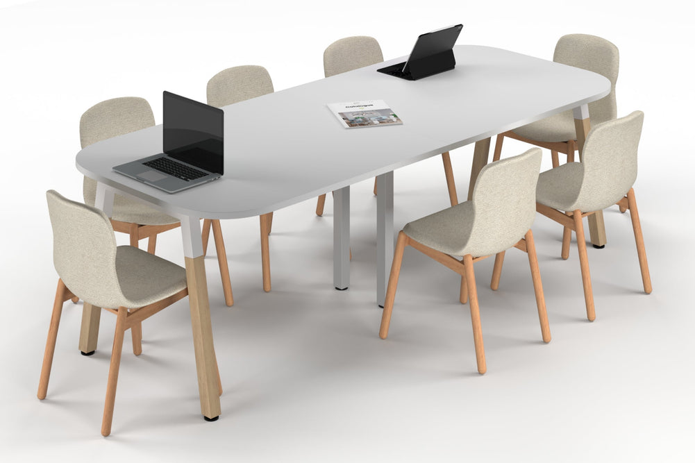 Quadro A Leg Modern Boardroom Table Wood Legs - Large Rounded Corners [2400L x 1000W with Large Rounded Corners]-white leg white 