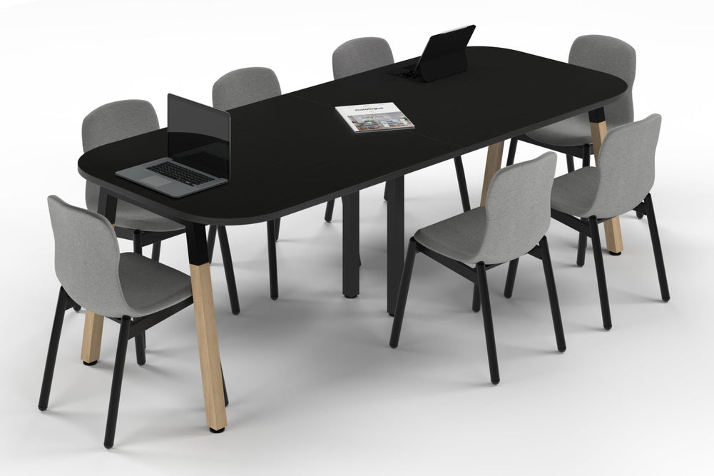 Quadro A Leg Modern Boardroom Table Wood Legs - Large Rounded Corners [2400L x 1000W with Large Rounded Corners]-black leg black wood grain 