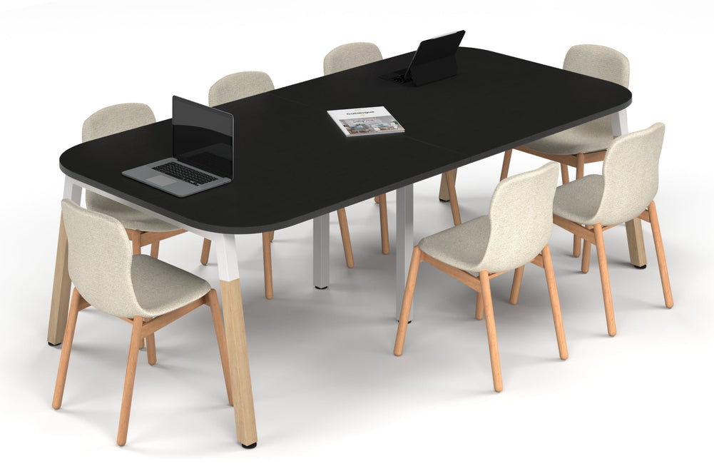 Quadro A Leg Modern Boardroom Table Wood Legs - Large Rounded Corners [2400L x 1200W with Large Rounded Corners]-white leg black wood grain 