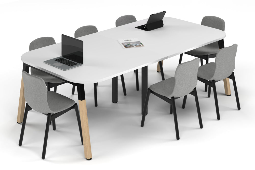 Quadro A Leg Modern Boardroom Table Wood Legs - Large Rounded Corners [2400L x 1200W with Large Rounded Corners]-black leg white 