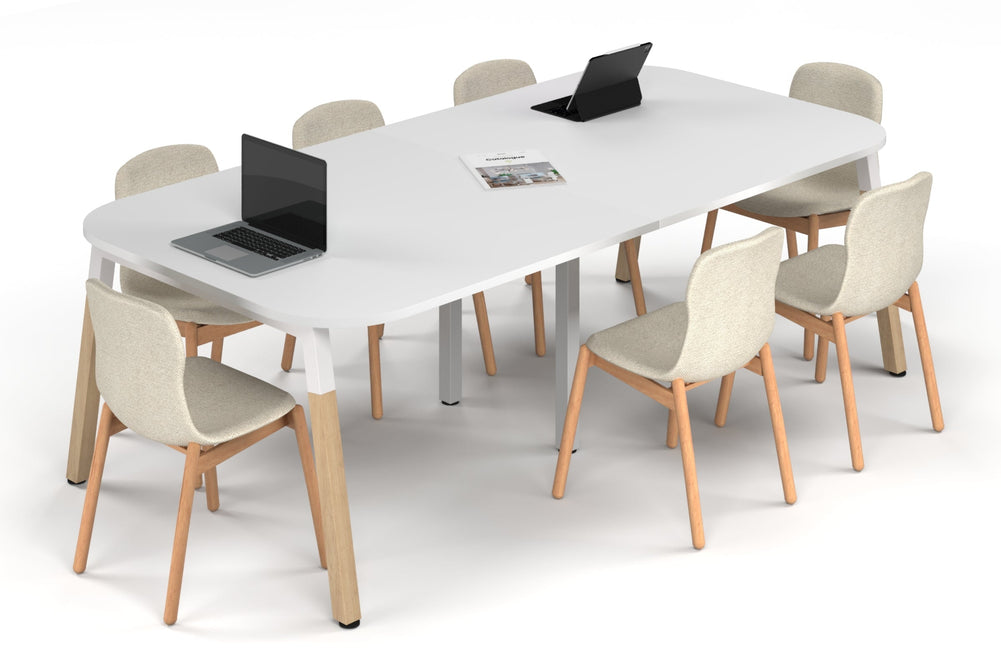 Quadro A Leg Modern Boardroom Table Wood Legs - Large Rounded Corners [2400L x 1200W with Large Rounded Corners]-white leg white 