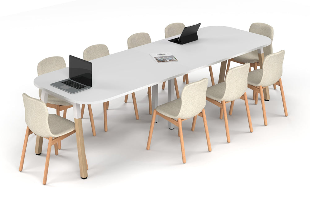 Quadro A Leg Modern Boardroom Table Wood Legs - Large Rounded Corners [3000L x 1000W with Large Rounded Corners]-white leg white 
