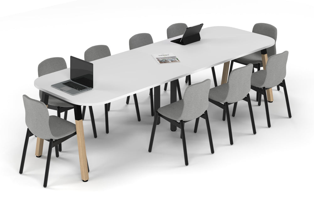 Quadro A Leg Modern Boardroom Table Wood Legs - Large Rounded Corners [3000L x 1000W with Large Rounded Corners]-black leg white 