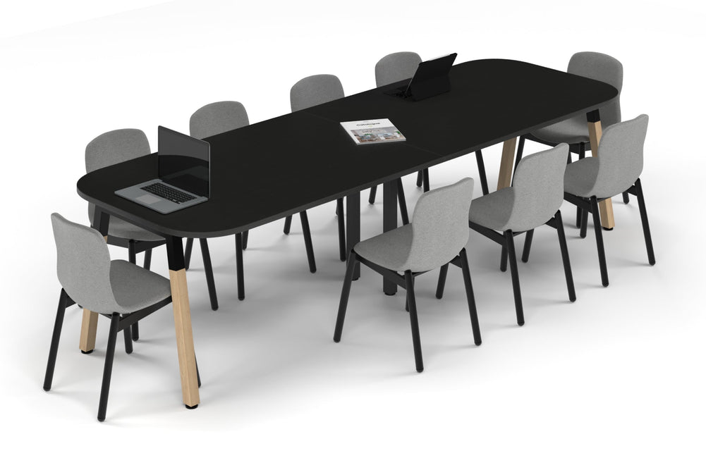 Quadro A Leg Modern Boardroom Table Wood Legs - Large Rounded Corners [3000L x 1000W with Large Rounded Corners]-black leg black wood grain 
