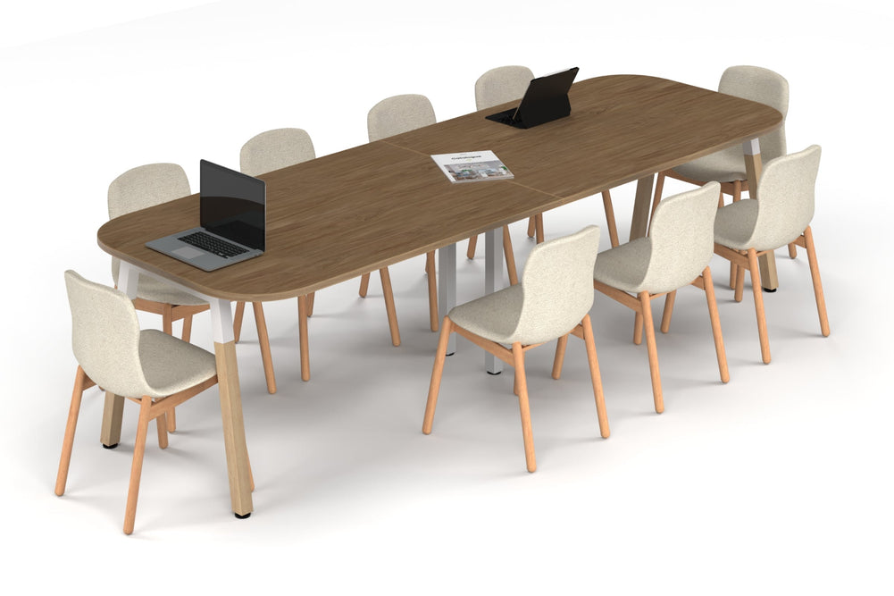Quadro A Leg Modern Boardroom Table Wood Legs - Large Rounded Corners [3000L x 1000W with Large Rounded Corners]-white leg salvage oak 