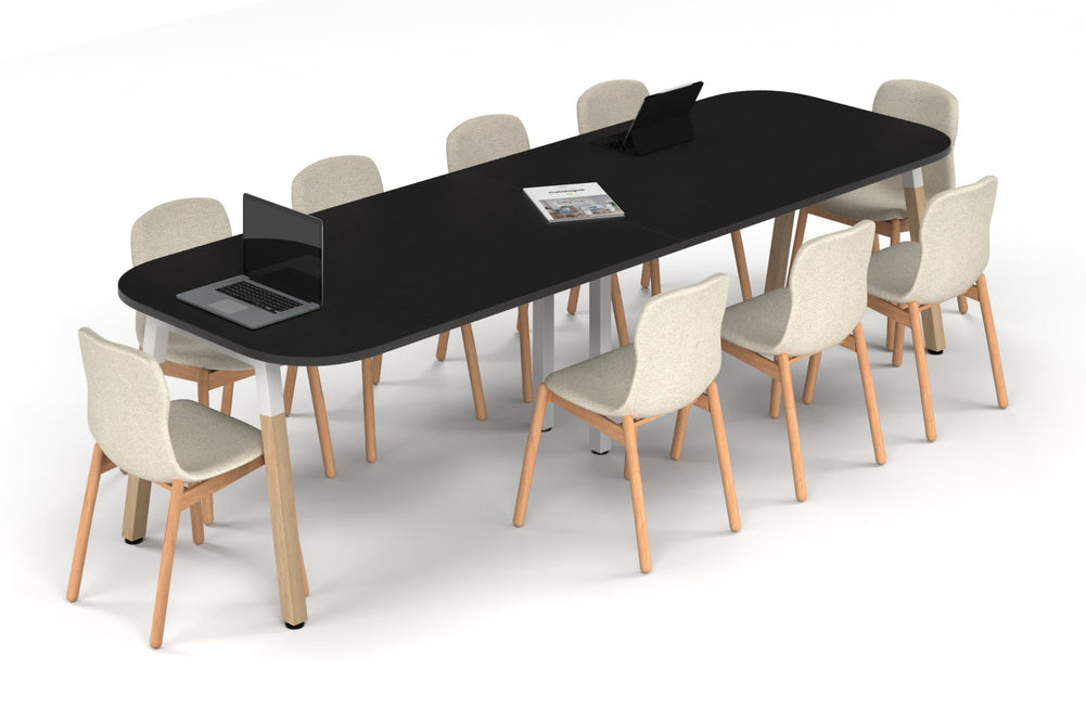 Quadro A Leg Modern Boardroom Table Wood Legs - Large Rounded Corners [3000L x 1000W with Large Rounded Corners]-white leg black wood grain 