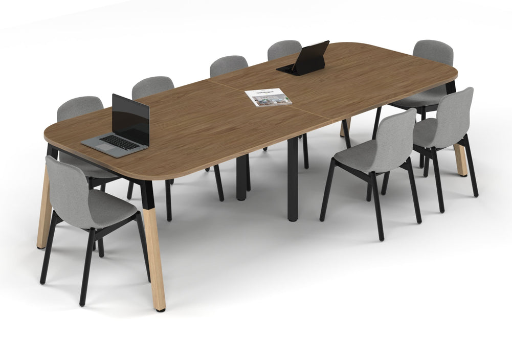 Quadro A Leg Modern Boardroom Table Wood Legs - Large Rounded Corners [3000L x 1200W with Large Rounded Corners]-black leg salvage oak 