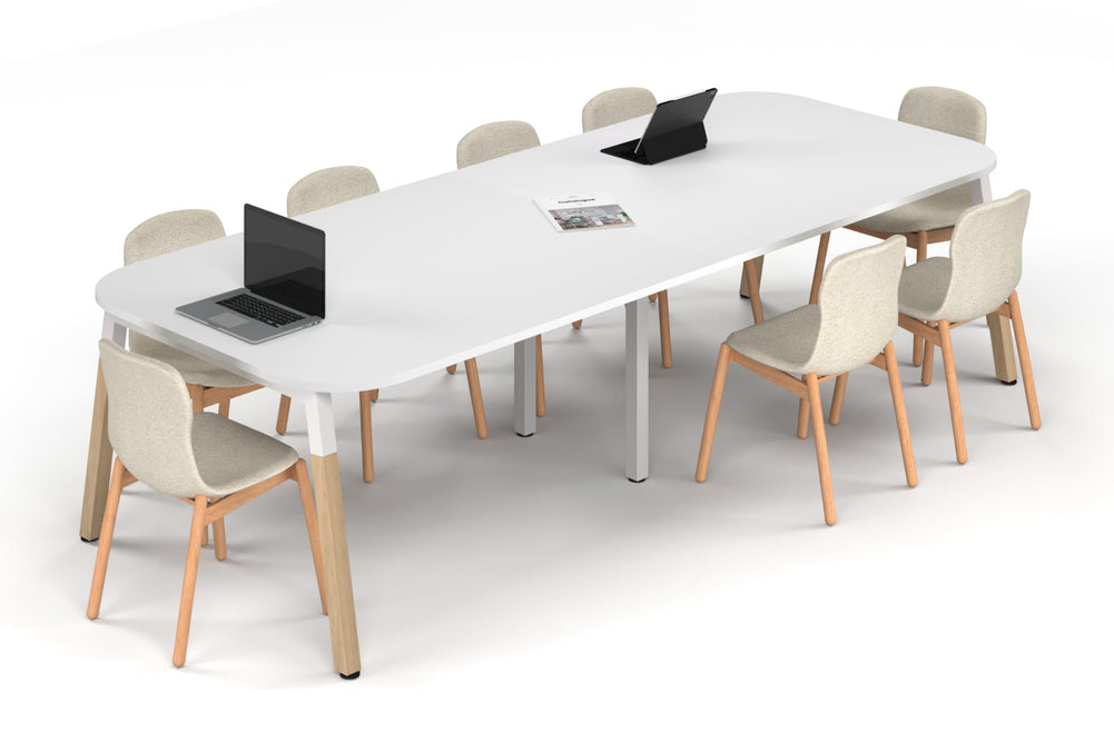 Quadro A Leg Modern Boardroom Table Wood Legs - Large Rounded Corners [3000L x 1200W with Large Rounded Corners]-white leg white 