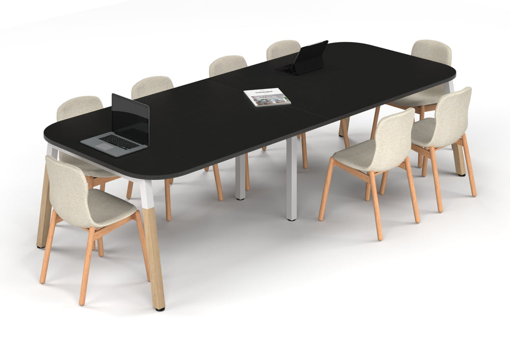 Quadro A Leg Modern Boardroom Table Wood Legs - Large Rounded Corners [3000L x 1200W with Large Rounded Corners]-white leg black wood grain 