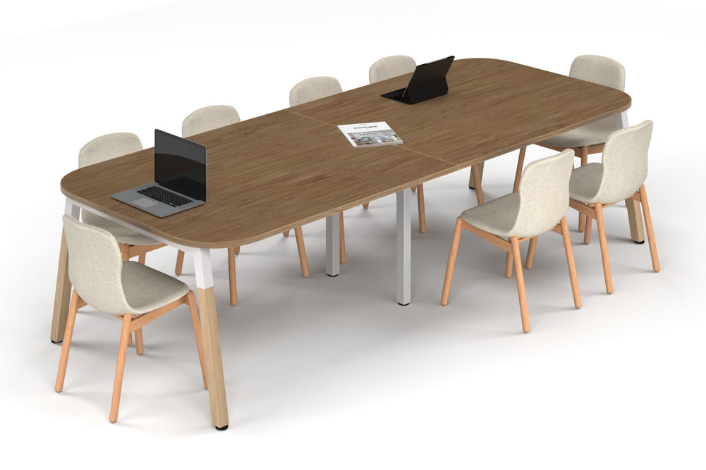 Quadro A Leg Modern Boardroom Table Wood Legs - Large Rounded Corners [3000L x 1200W with Large Rounded Corners]-white leg salvage oak 