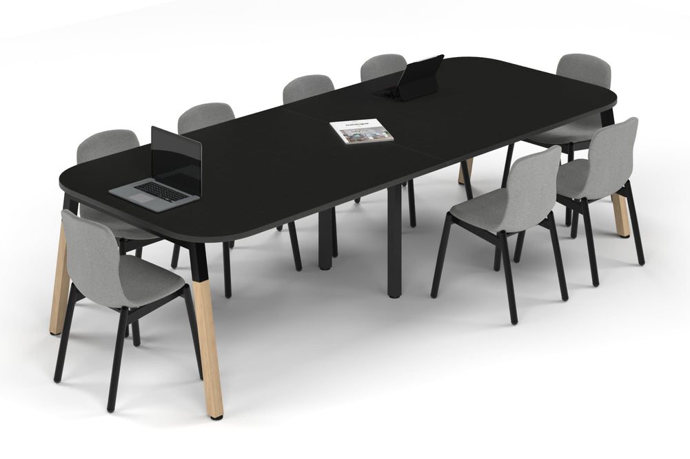 Quadro A Leg Modern Boardroom Table Wood Legs - Large Rounded Corners [3000L x 1200W with Large Rounded Corners]-black leg black wood grain 