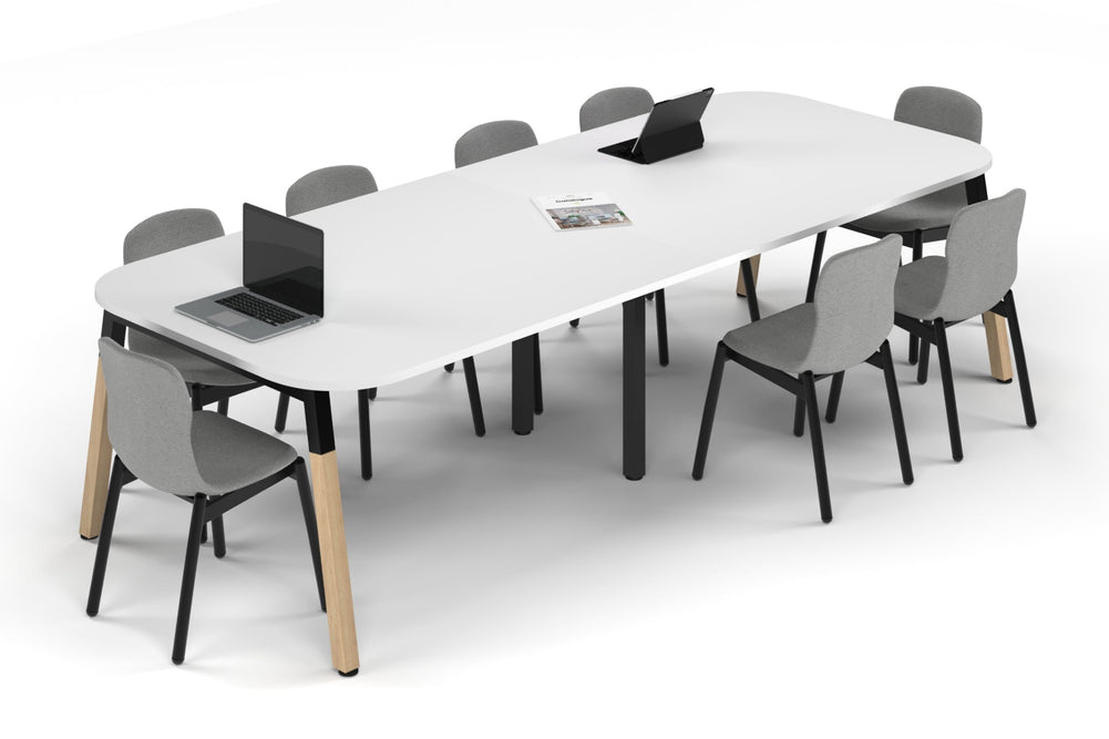 Quadro A Leg Modern Boardroom Table Wood Legs - Large Rounded Corners [3000L x 1200W with Large Rounded Corners]-black leg white 