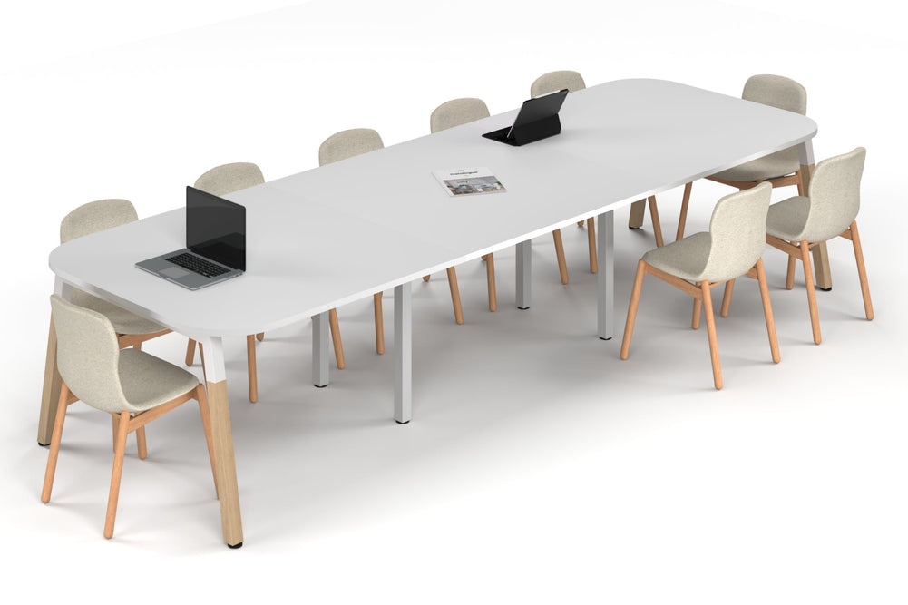 Quadro A Leg Modern Boardroom Table Wood Legs - Large Rounded Corners [3600L x 1200W with Large Rounded Corners]-white leg white 