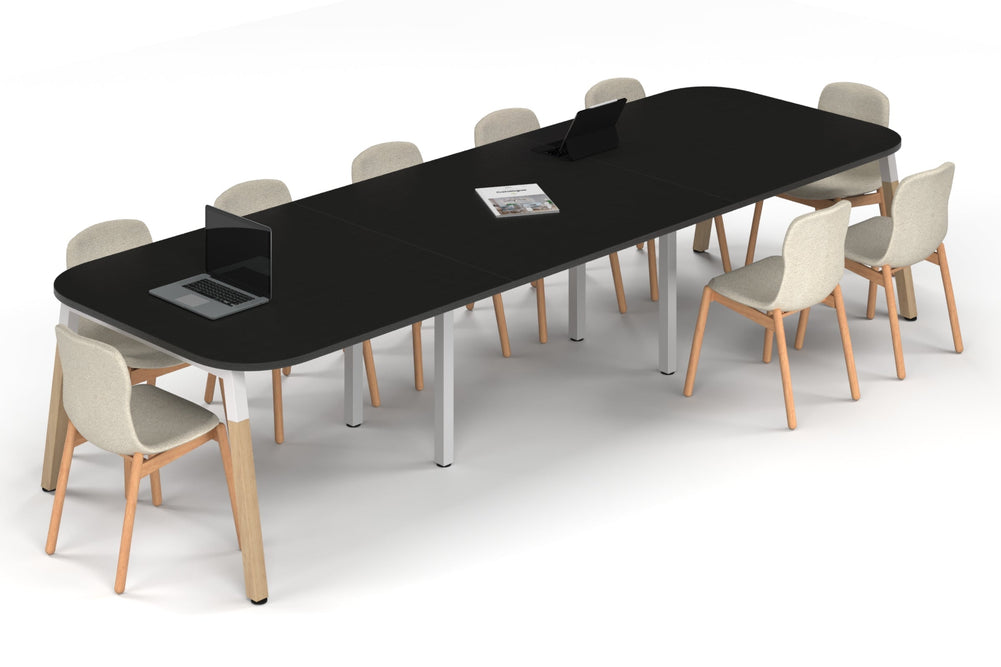 Quadro A Leg Modern Boardroom Table Wood Legs - Large Rounded Corners [3600L x 1200W with Large Rounded Corners]-white leg black wood grain 