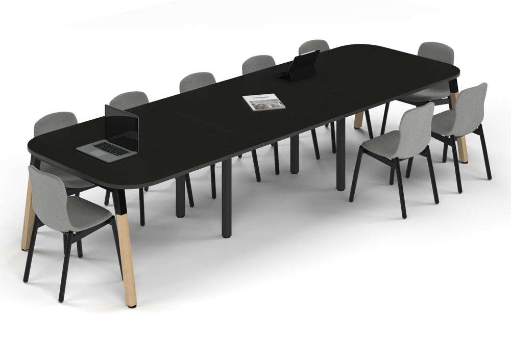 Quadro A Leg Modern Boardroom Table Wood Legs - Large Rounded Corners [3600L x 1200W with Large Rounded Corners]-black leg black wood grain 