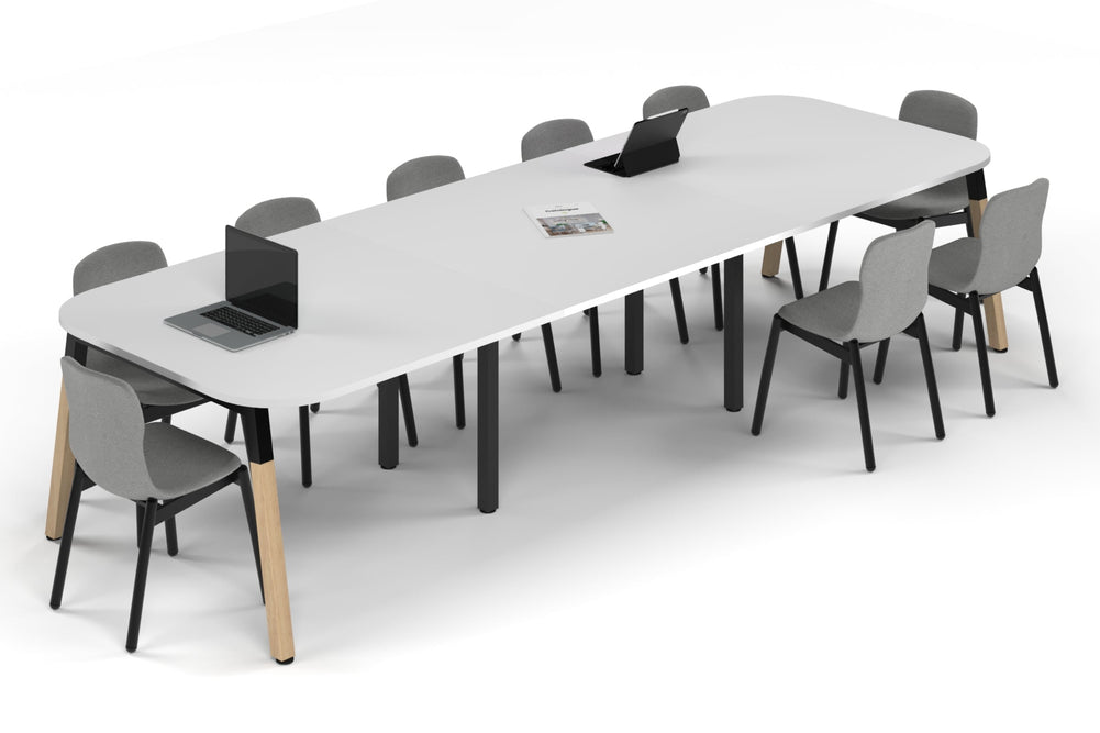 Quadro A Leg Modern Boardroom Table Wood Legs - Large Rounded Corners [3600L x 1200W with Large Rounded Corners]-black leg white 