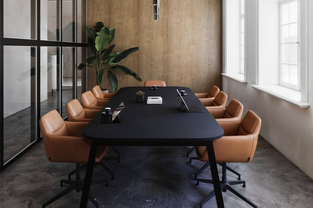Quadro A Leg Modern Half Meeting Table - Large Rounded Corners [1500L x 1000W with Large Rounded Corners]-black leg black wood grain 