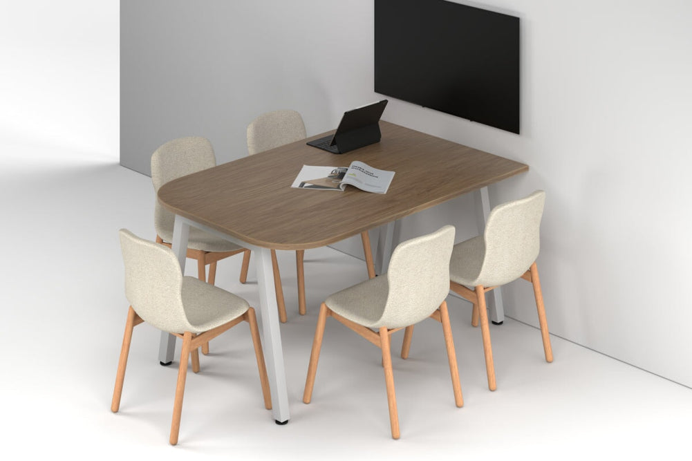 Quadro A Leg Modern Half Meeting Table - Large Rounded Corners [1500L x 1000W with Large Rounded Corners]-white leg salvage oak 
