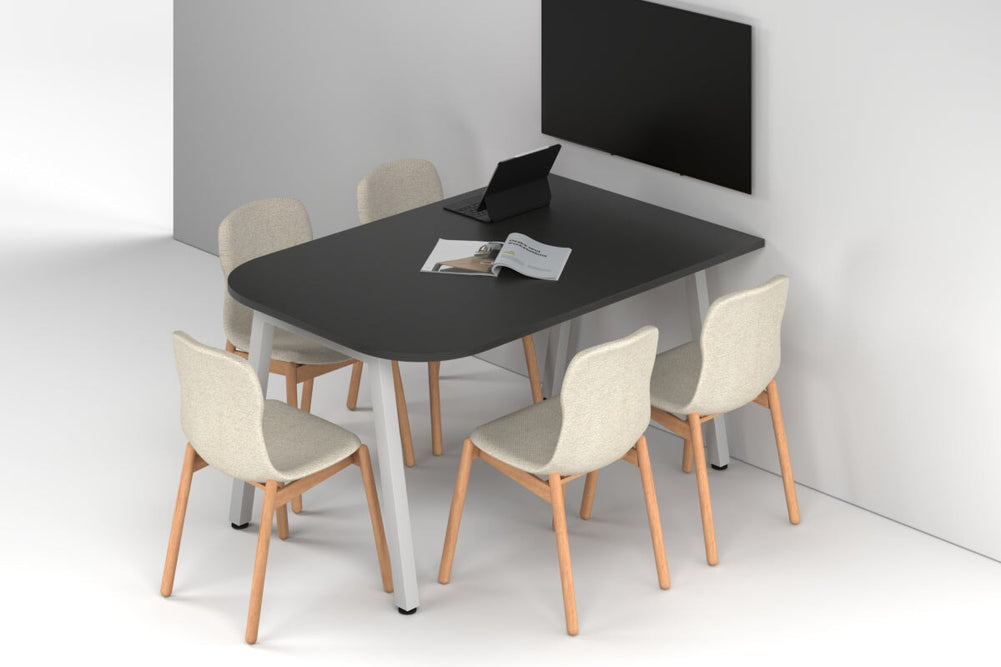 Quadro A Leg Modern Half Meeting Table - Large Rounded Corners [1500L x 1000W with Large Rounded Corners]-white leg black wood grain 