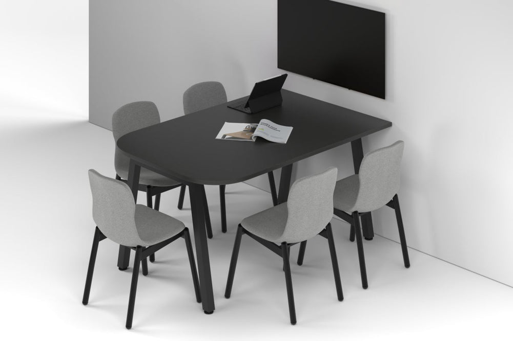 Quadro A Leg Modern Half Meeting Table - Large Rounded Corners [1500L x 1000W with Large Rounded Corners]-black leg black wood grain 