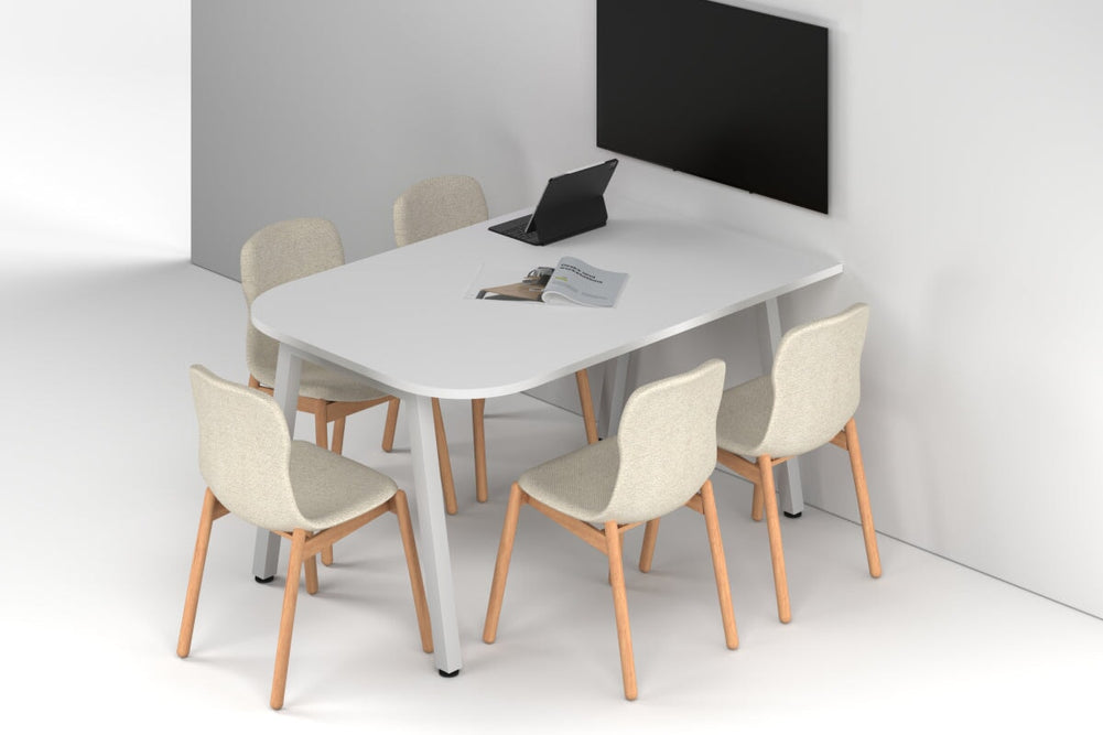 Quadro A Leg Modern Half Meeting Table - Large Rounded Corners [1500L x 1000W with Large Rounded Corners]-white leg white 