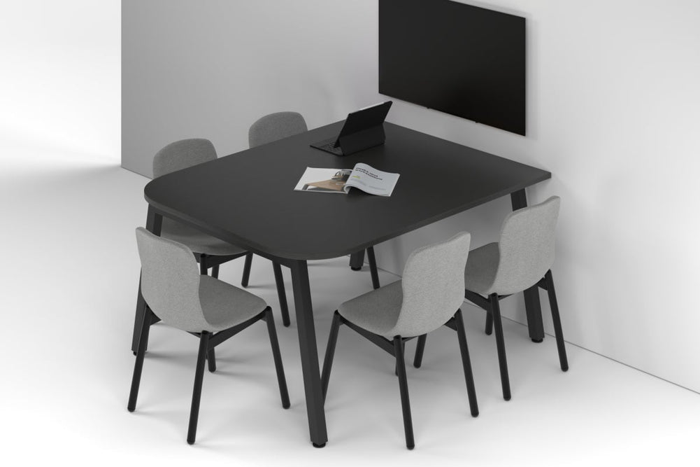 Quadro A Leg Modern Half Meeting Table - Large Rounded Corners [1500L x 1200W with Large Rounded Corners]-black leg black wood grain 