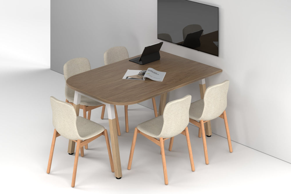 Quadro A Leg Modern Half Meeting Table Wood Legs - Large Rounded Corners [1500L x 1000W with Large Rounded Corners]-white leg salvage oak 