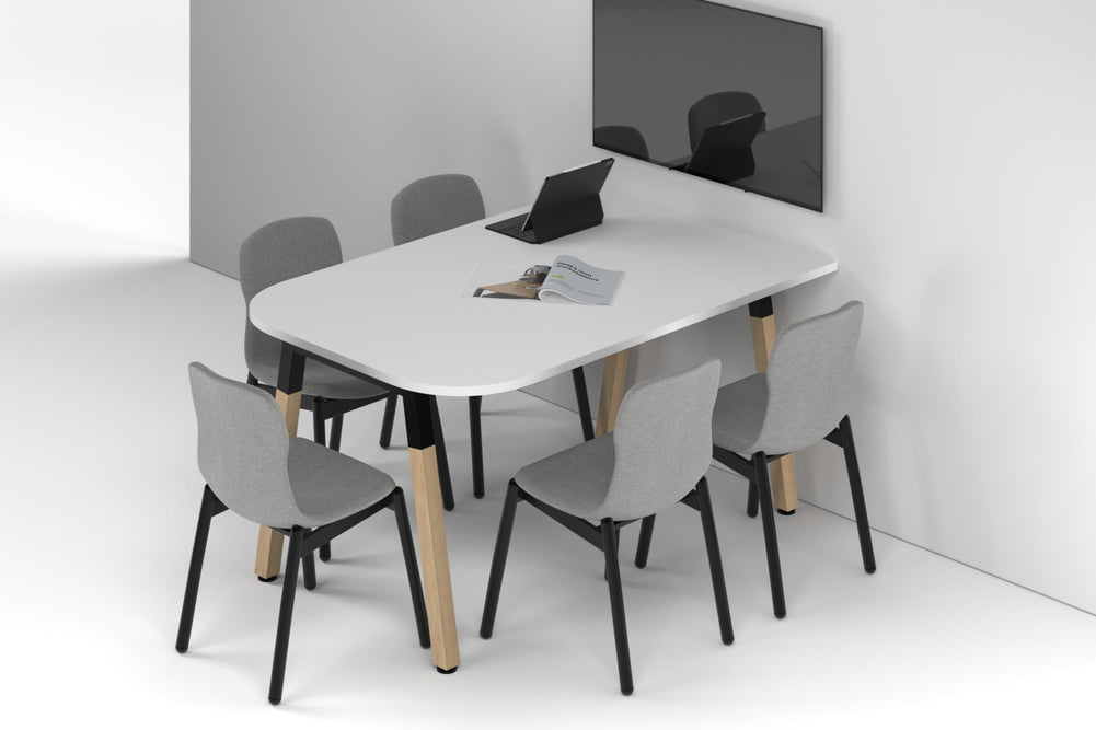 Quadro A Leg Modern Half Meeting Table Wood Legs - Large Rounded Corners [1500L x 1000W with Large Rounded Corners]-black leg white 