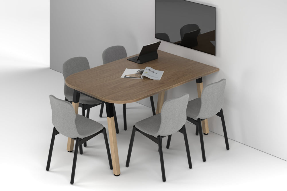 Quadro A Leg Modern Half Meeting Table Wood Legs - Large Rounded Corners [1500L x 1000W with Large Rounded Corners]-black leg salvage oak 