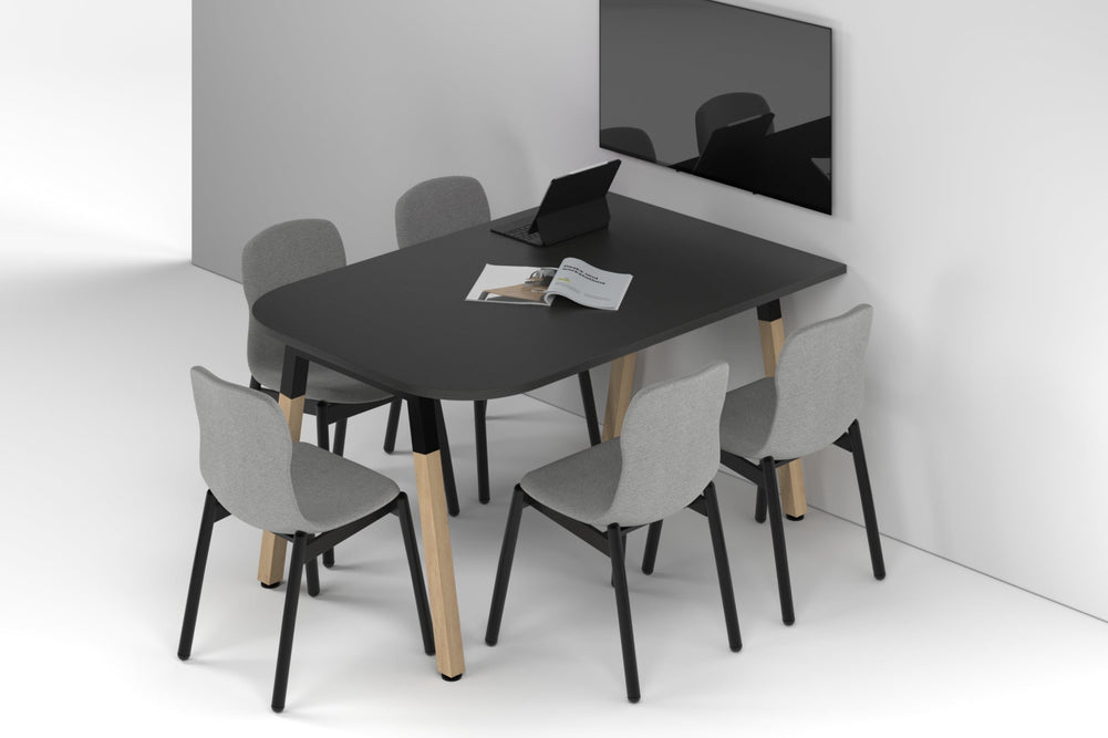 Quadro A Leg Modern Half Meeting Table Wood Legs - Large Rounded Corners [1500L x 1000W with Large Rounded Corners]-black leg black wood grain 