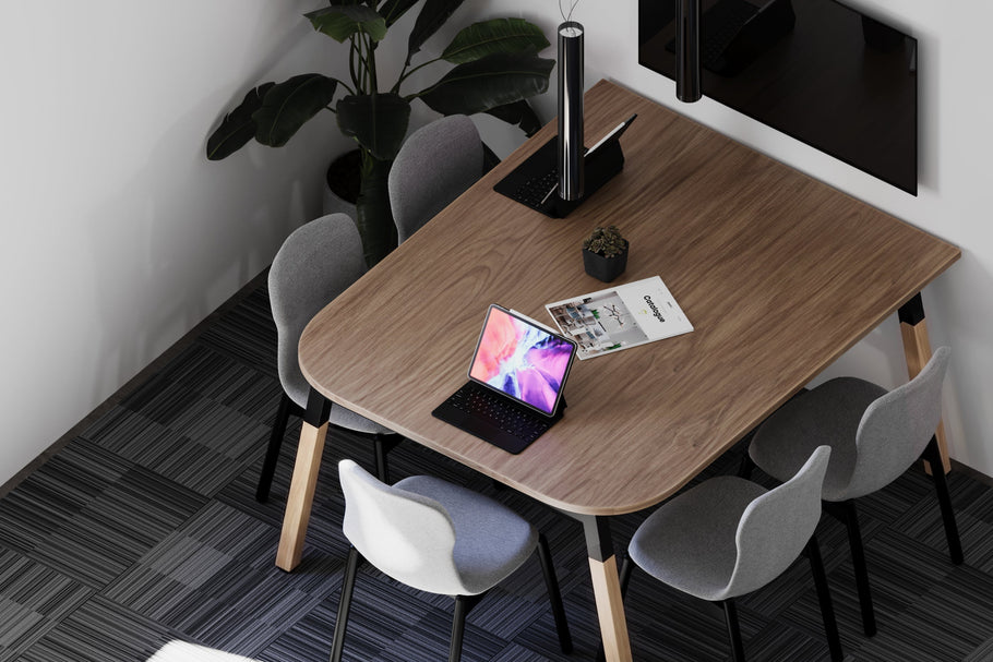 Environmental image of Quadro A Leg Modern Half Meeting Table Wood Legs - Large Rounded Corners [1500L x 1000W with Large Rounded Corners]