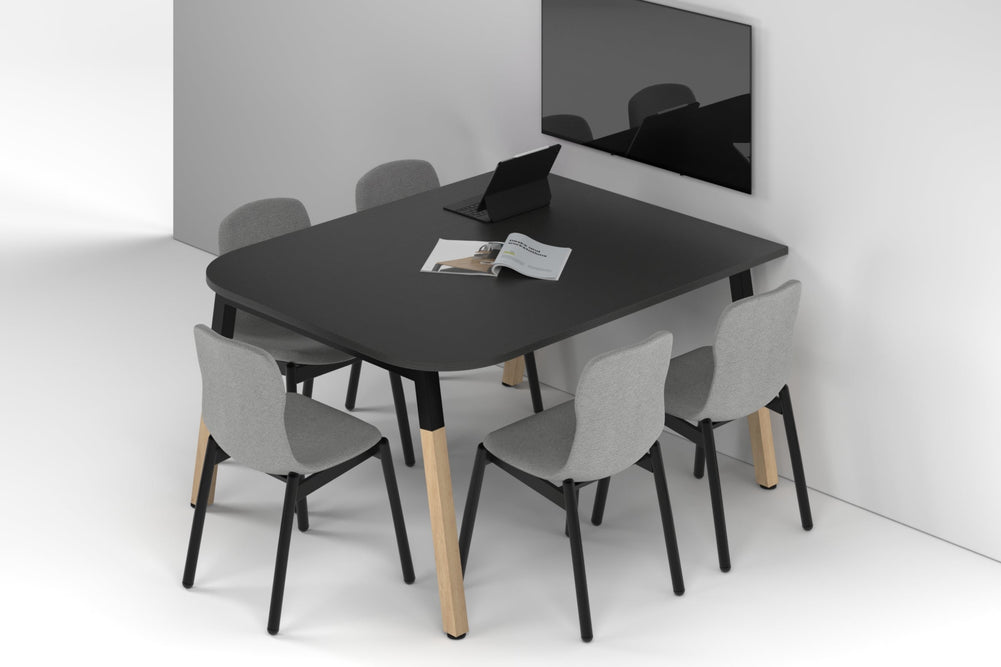 Quadro A Leg Modern Half Meeting Table Wood Legs - Large Rounded Corners [1500L x 1200W with Large Rounded Corners]-black leg black wood grain 