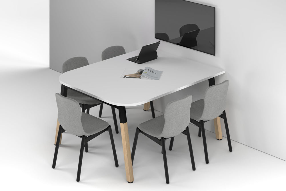 Quadro A Leg Modern Half Meeting Table Wood Legs - Large Rounded Corners [1500L x 1200W with Large Rounded Corners]-black leg white 