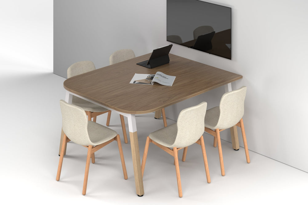 Quadro A Leg Modern Half Meeting Table Wood Legs - Large Rounded Corners [1500L x 1200W with Large Rounded Corners]-white leg salvage oak 