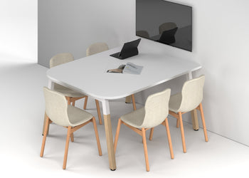 Quadro A Leg Modern Half Meeting Table Wood Legs - Large Rounded Corners [1500L x 1200W with Large Rounded Corners] Jasonl white leg white 