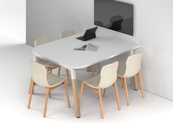 Quadro A Leg Modern Half Meeting Table Wood Legs - Large Rounded Corners [1500L x 1200W with Large Rounded Corners] Jasonl white leg white 