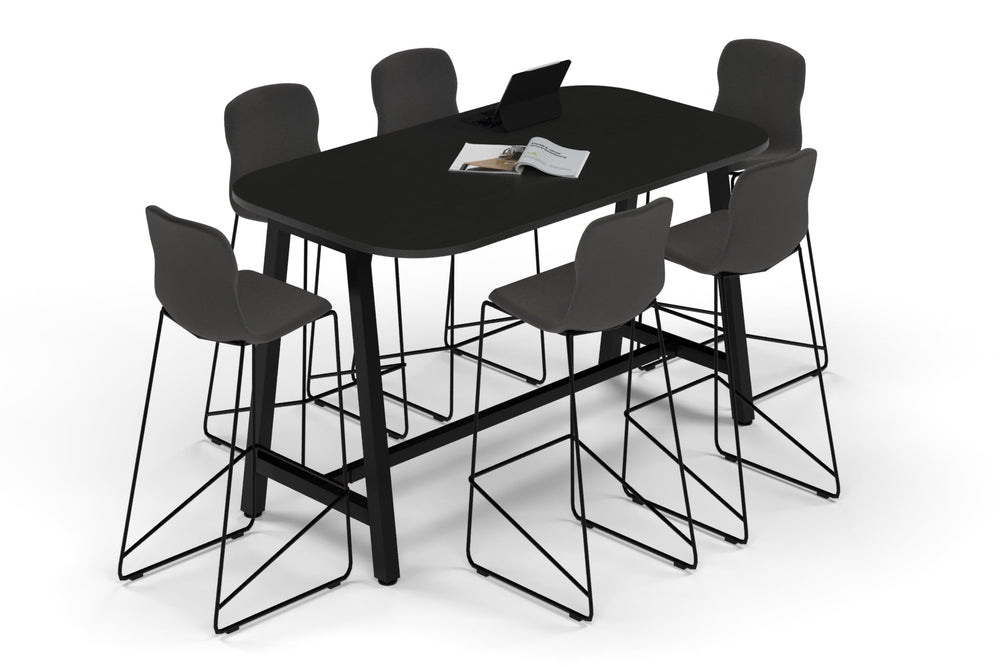 Quadro A Legs Counter Table - Large Rounded Corners [1800L x 1000W with Large Rounded Corners]-black leg black wood grain none
